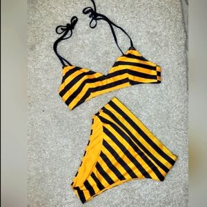 AERIE STRIPED HIGH waist dpubke Strap Bikini Size M